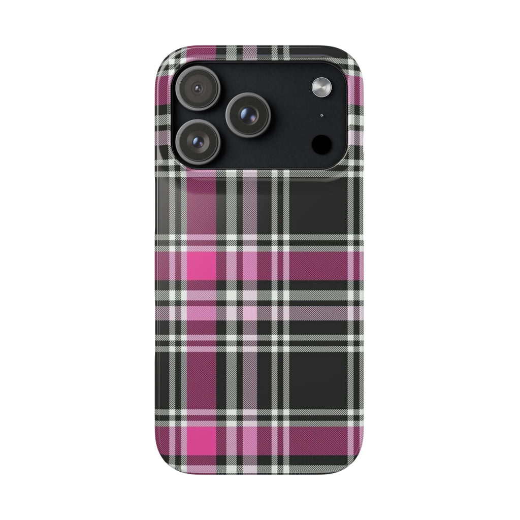 Plaid Phone Case — Pink & Black Tartan Snap Case