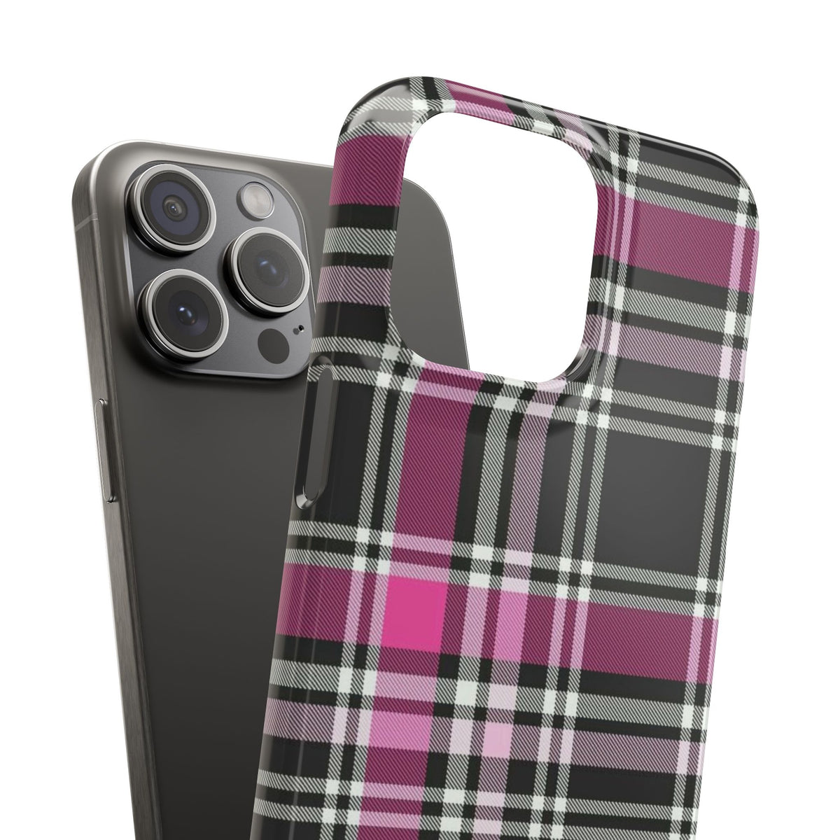 Plaid Phone Case — Pink & Black Tartan Snap Case