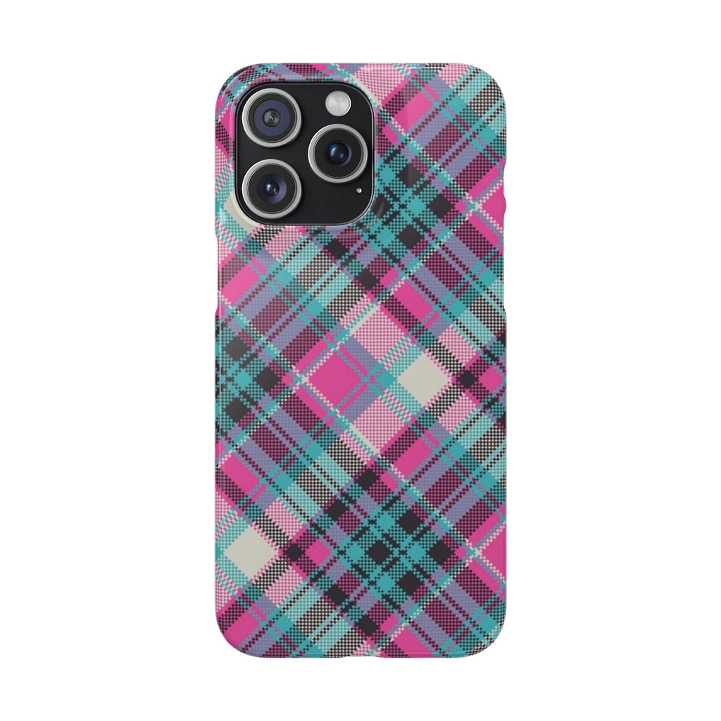 Plaid Pink & Teal Phone Case - Protective Snap Case with Vibrant Tartan Pattern