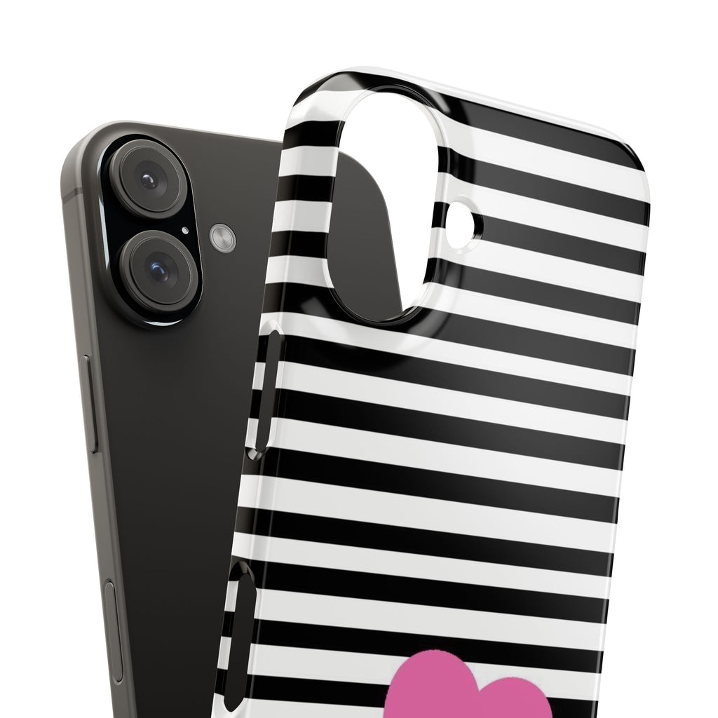 Black and White Striped Heart Snap Case