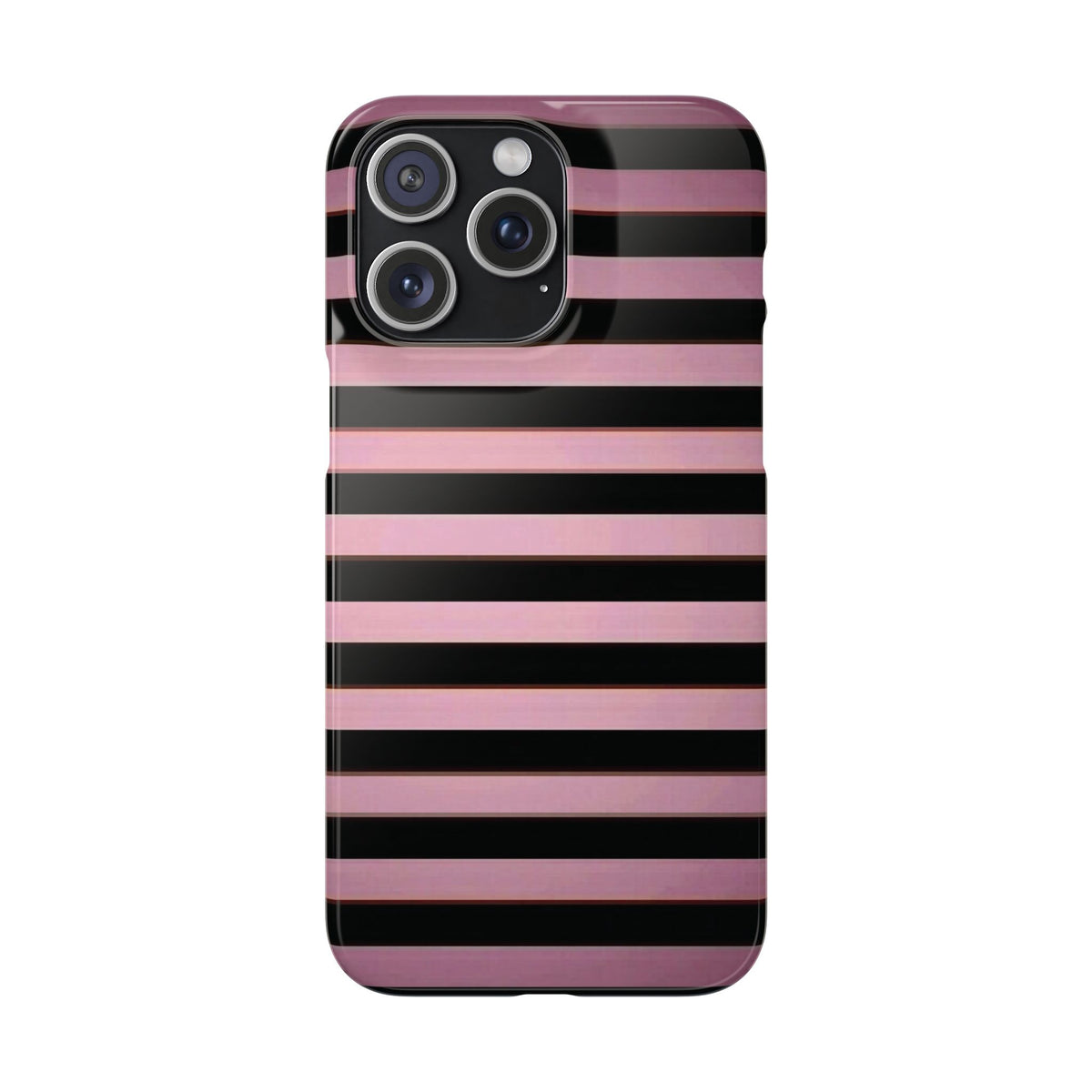 Pink & Black Striped Phone Case — Glossy Horizontal Stripe Snap Case