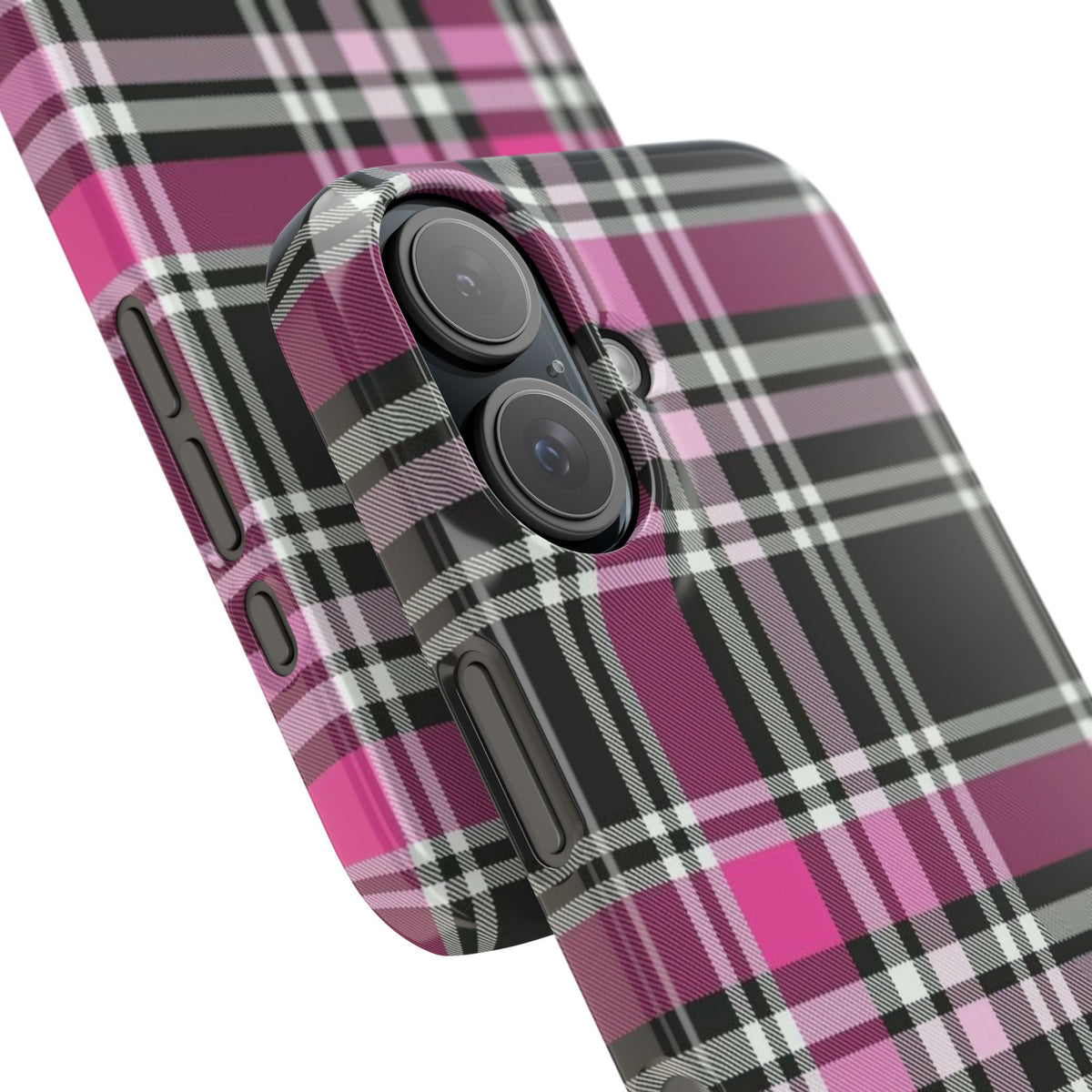 Plaid Phone Case — Pink & Black Tartan Snap Case
