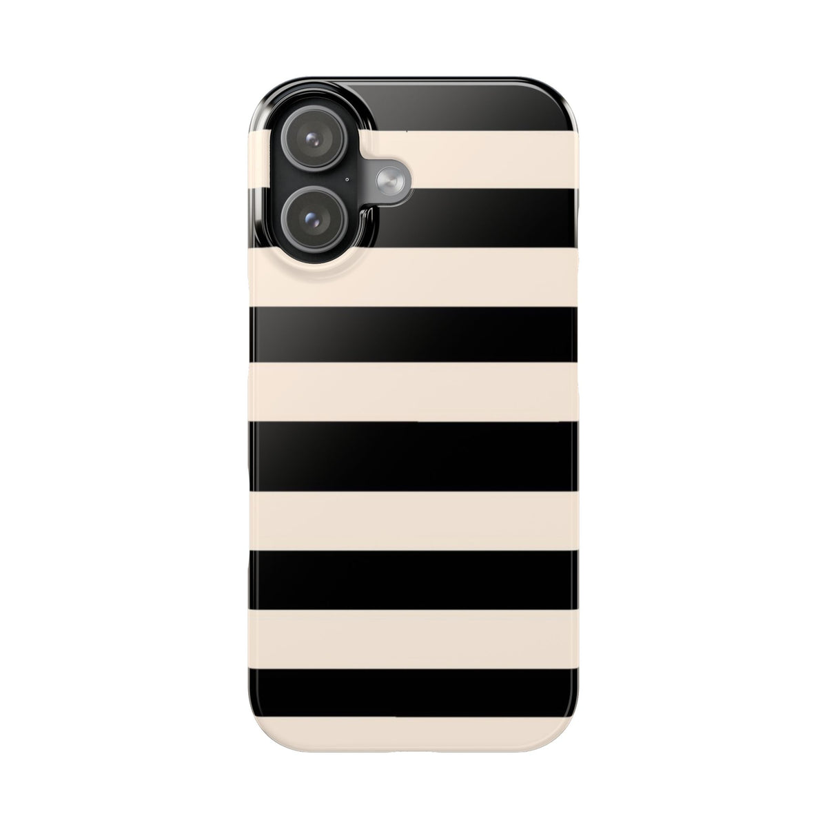 Slim Phone Case – Black & Cream Horizontal Stripes, Minimal Chic Protective Cover