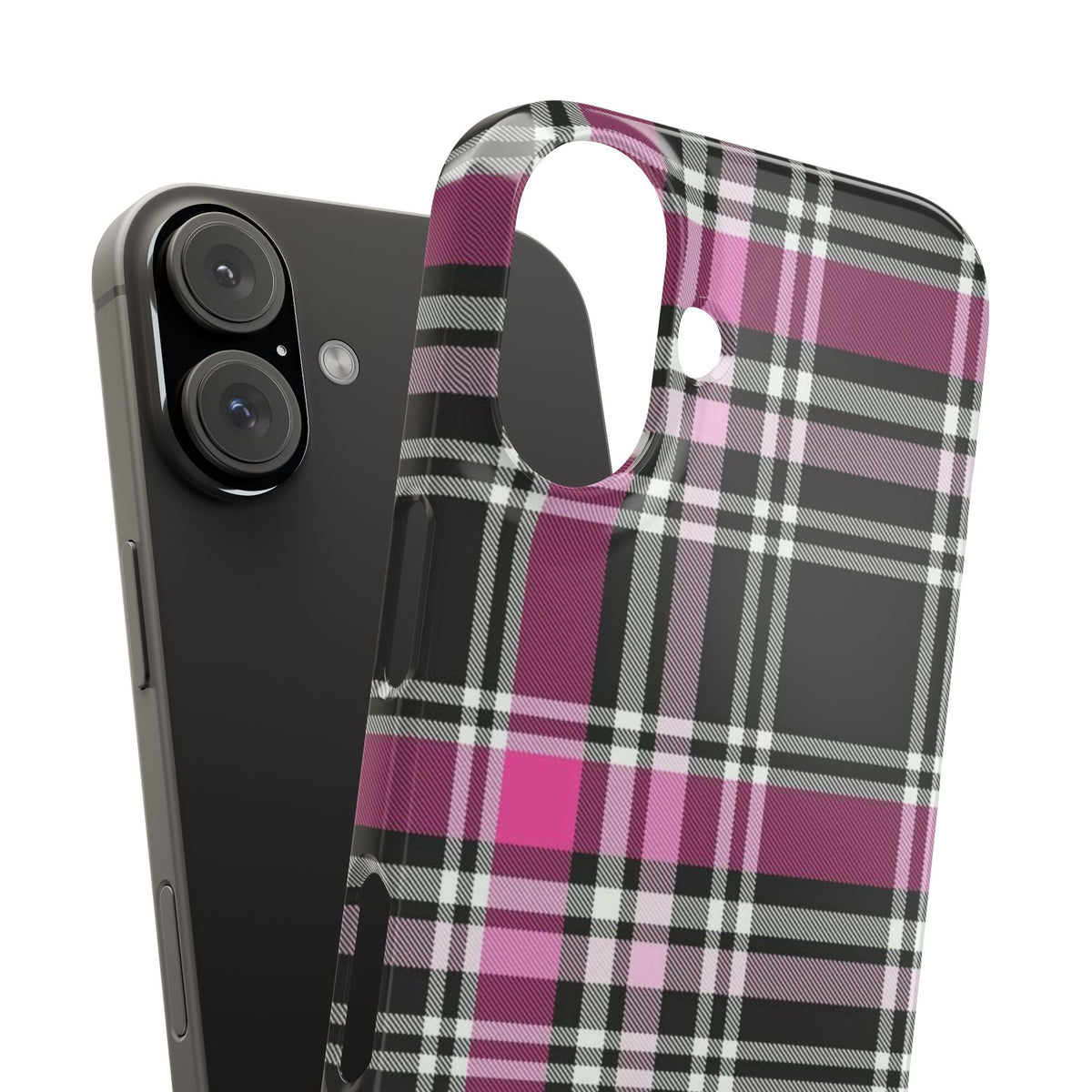Plaid Phone Case — Pink & Black Tartan Snap Case