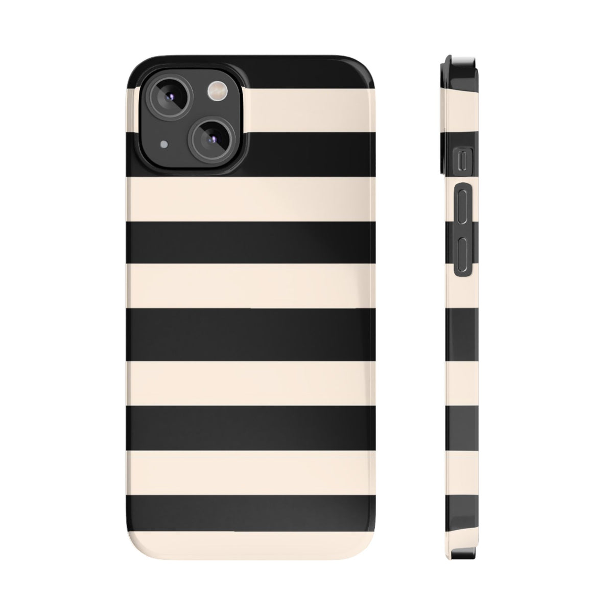Slim Phone Case – Black & Cream Horizontal Stripes, Minimal Chic Protective Cover