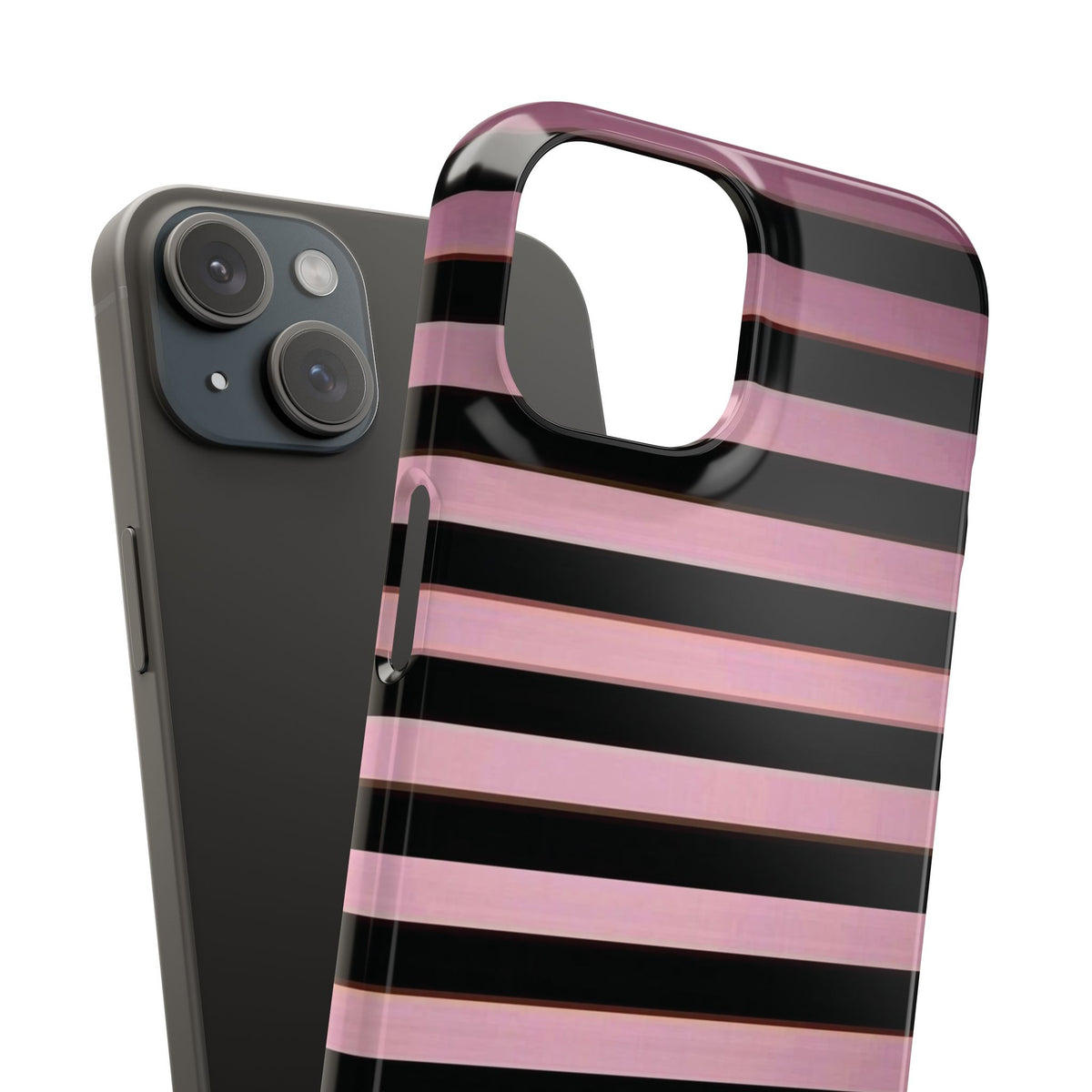 Pink & Black Striped Phone Case — Glossy Horizontal Stripe Snap Case