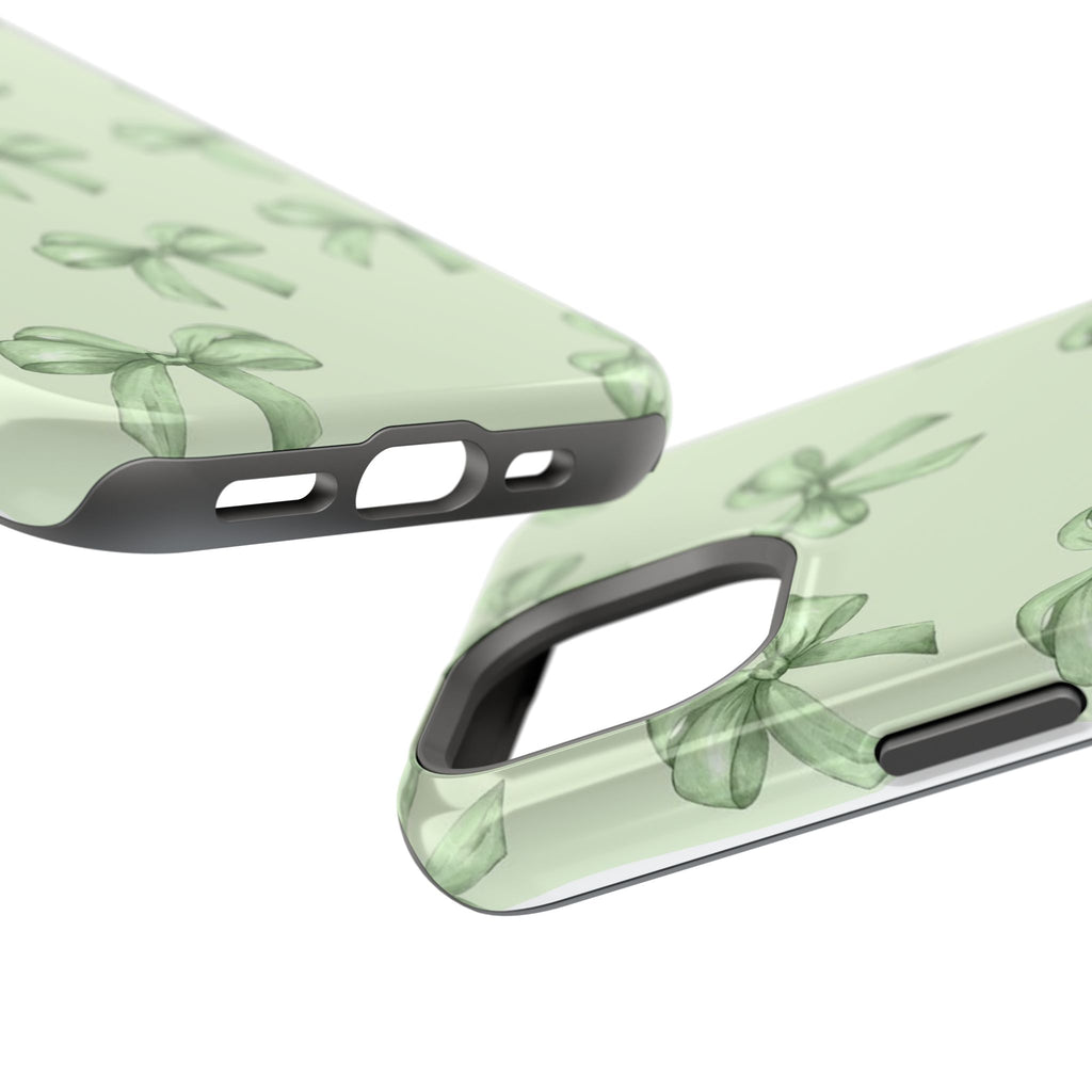 Green Watercolor Bow Phone Case — Magnetic Impact-Resistant iPhone Cover