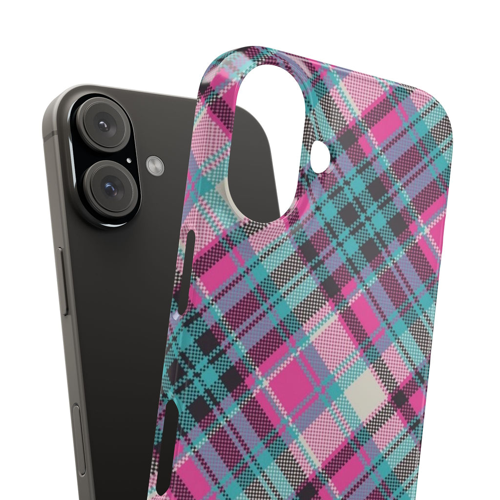 Plaid Pink & Teal Phone Case - Protective Snap Case with Vibrant Tartan Pattern