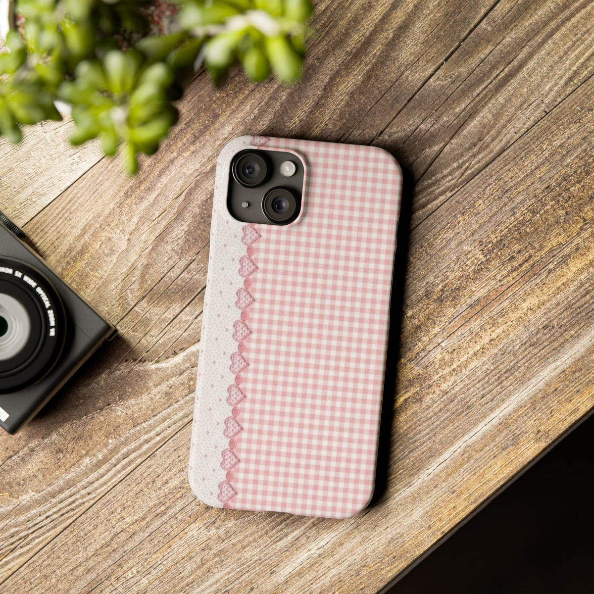 Pink Gingham with Lace Trim Phone Case | Slim Phone Case