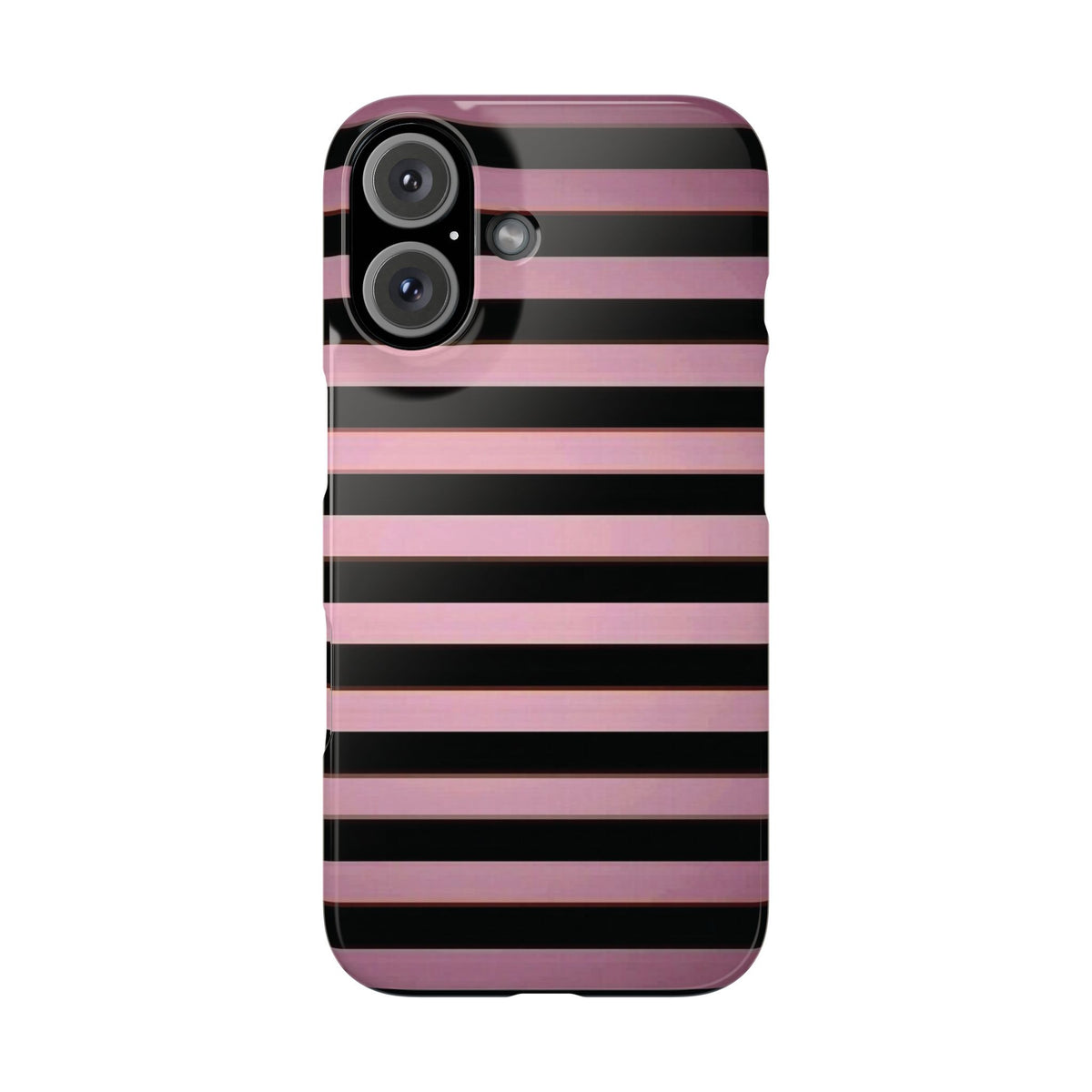 Pink & Black Striped Phone Case — Glossy Horizontal Stripe Snap Case