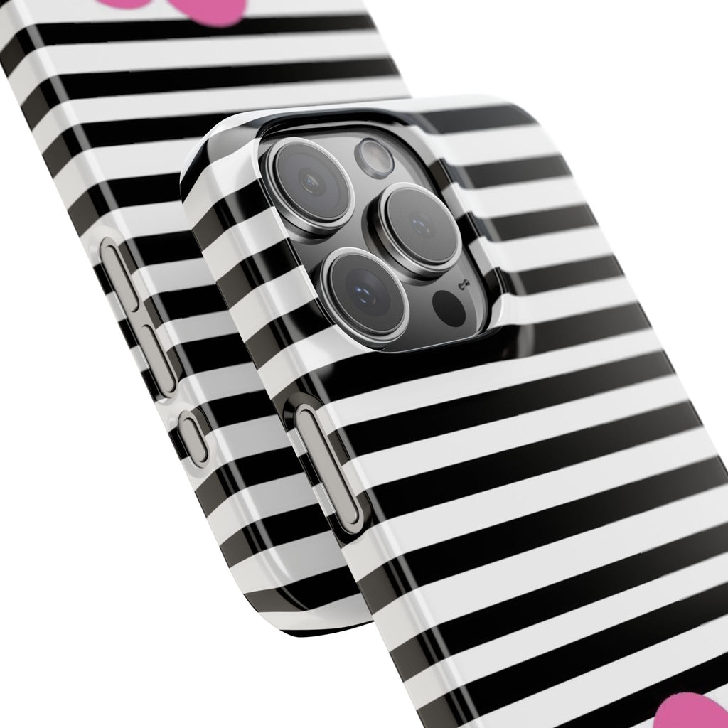 Black and White Striped Heart Snap Case