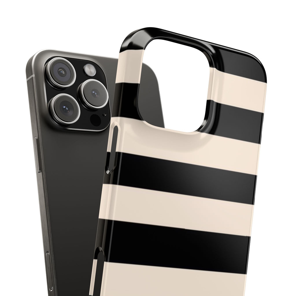 Slim Phone Case – Black & Cream Horizontal Stripes, Minimal Chic Protective Cover