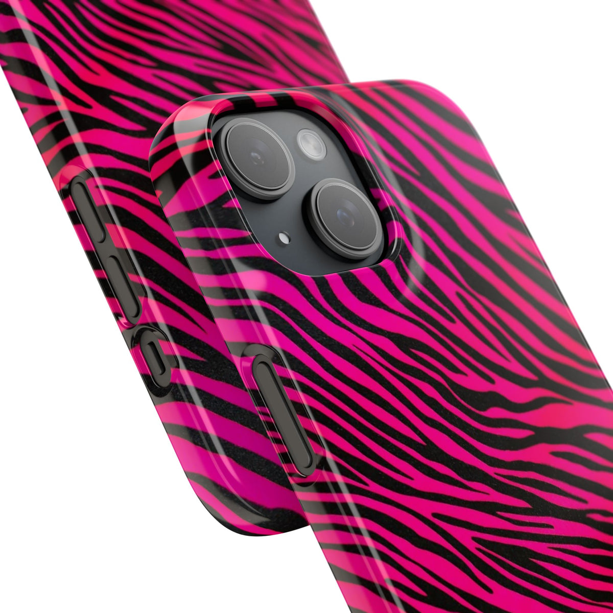 Pink Zebra Print Snap Case for iPhone, Vibrant Animal Print Phone Cover, Trendy Fashion Accessory, Unique Gift Idea, Stylish Protection
