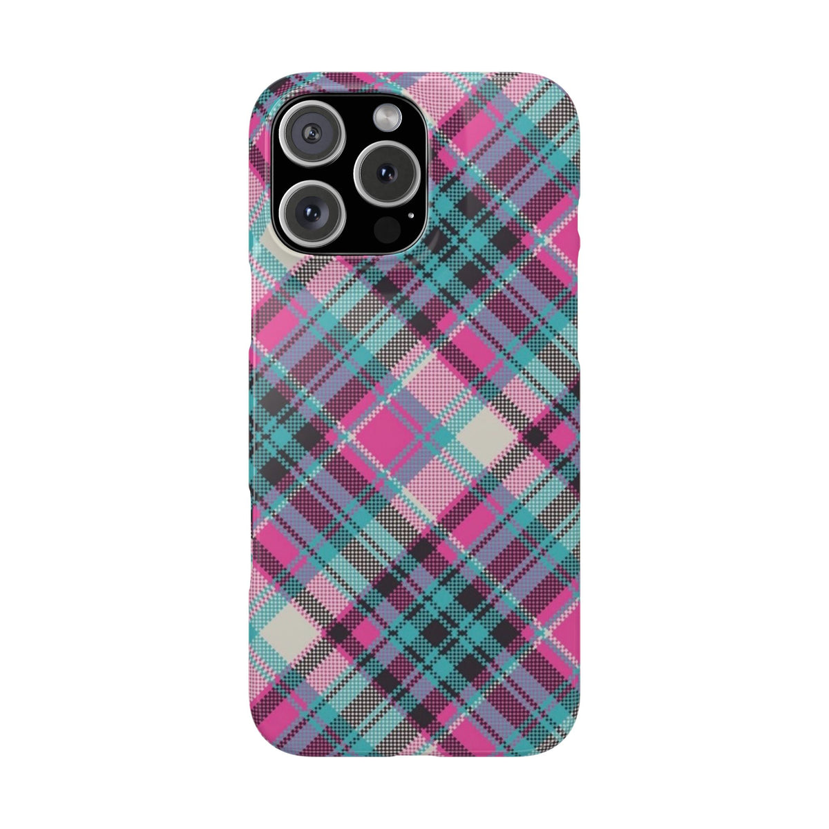 Plaid Pink & Teal Phone Case - Protective Snap Case with Vibrant Tartan Pattern