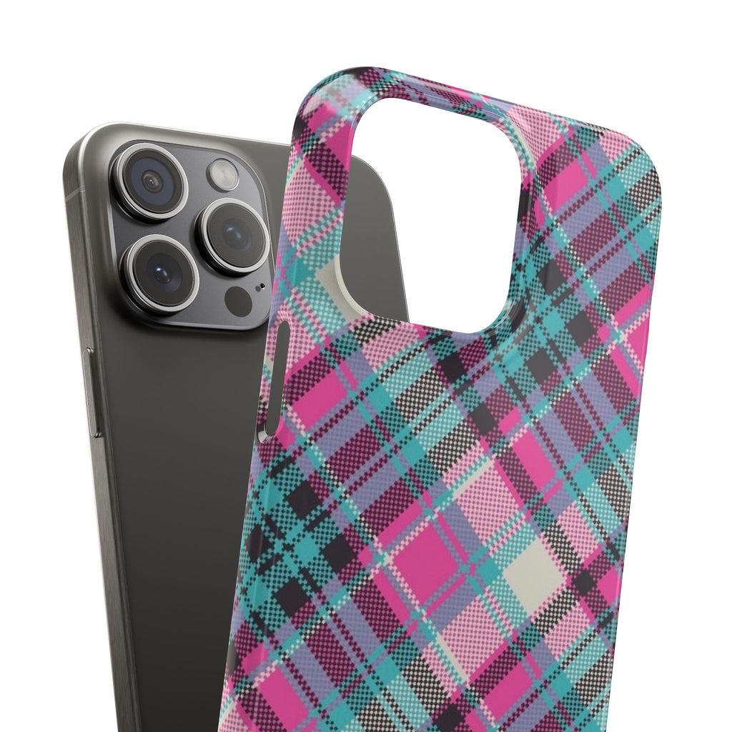 Plaid Pink & Teal Phone Case - Protective Snap Case with Vibrant Tartan Pattern