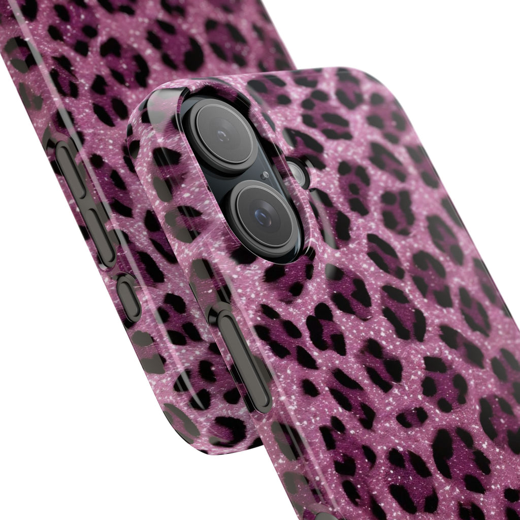 Pink Glitter Leopard Print Slim Phone Cases, Wild Animal Print Cover, Trendy Phone Accessory, Girly Gift, Fashionable Tech