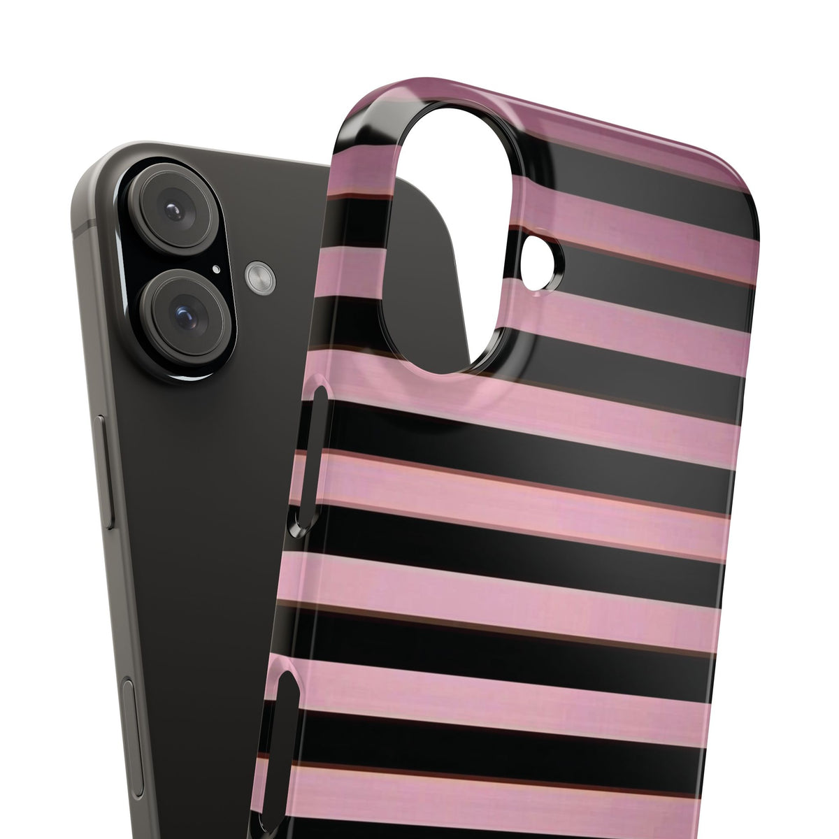 Pink & Black Striped Phone Case — Glossy Horizontal Stripe Snap Case