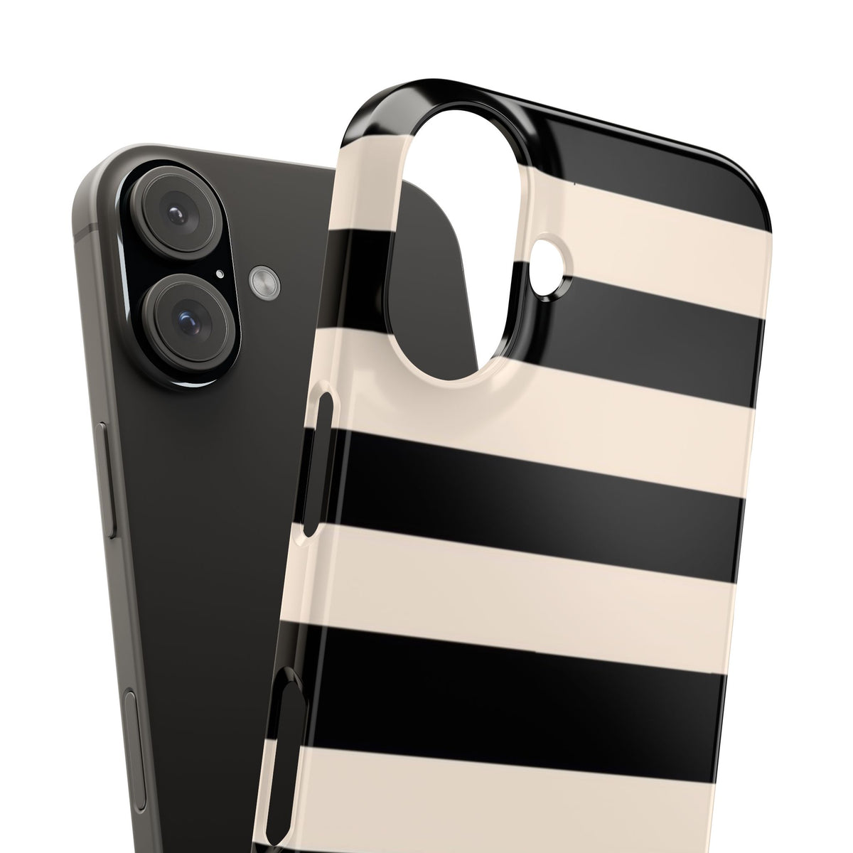Slim Phone Case – Black & Cream Horizontal Stripes, Minimal Chic Protective Cover