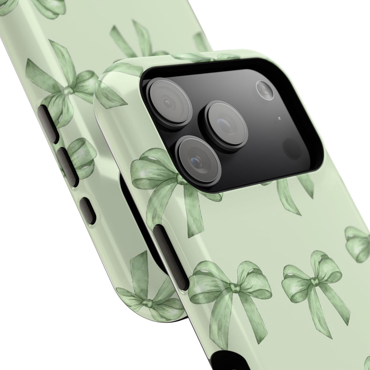 Green Watercolor Bow Phone Case — Magnetic Impact-Resistant iPhone Cover