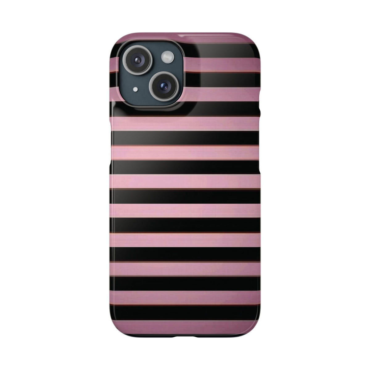 Pink & Black Striped Phone Case — Glossy Horizontal Stripe Snap Case