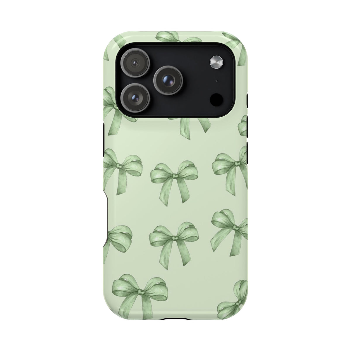 Green Watercolor Bow Phone Case — Magnetic Impact-Resistant iPhone Cover