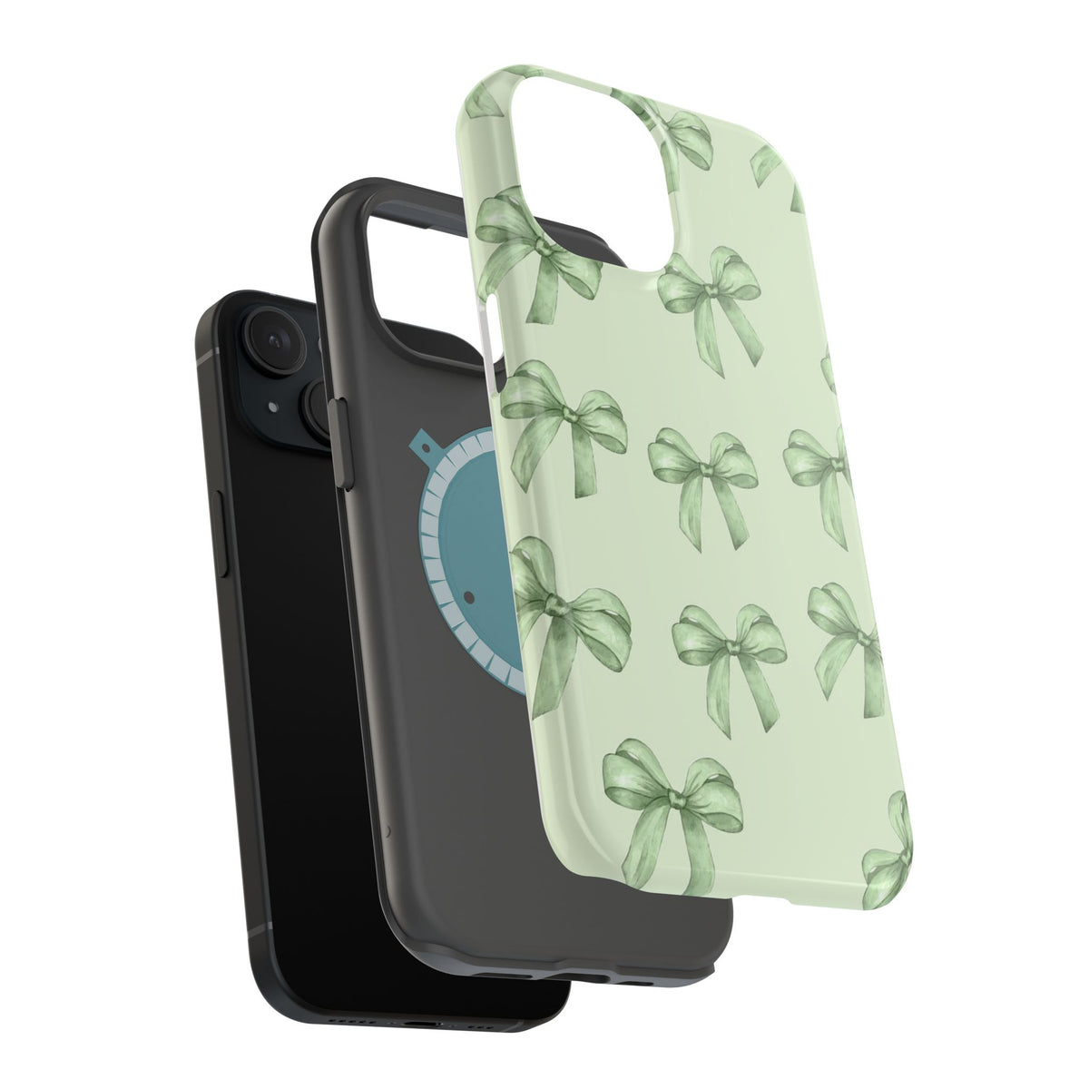 Green Watercolor Bow Phone Case — Magnetic Impact-Resistant iPhone Cover