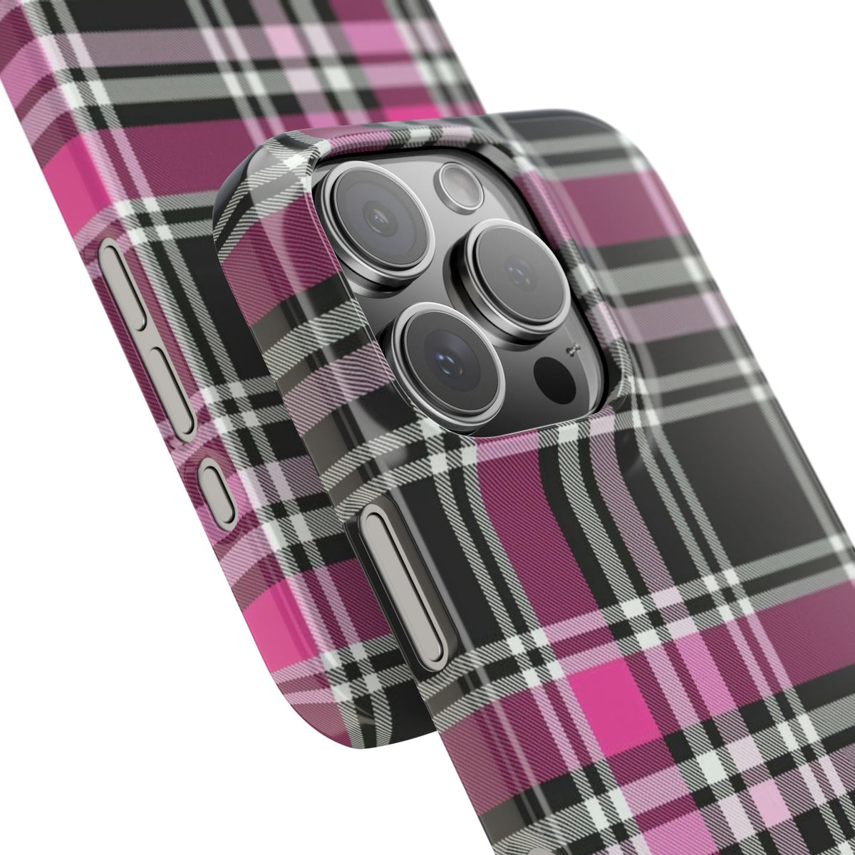Plaid Phone Case — Pink & Black Tartan Snap Case