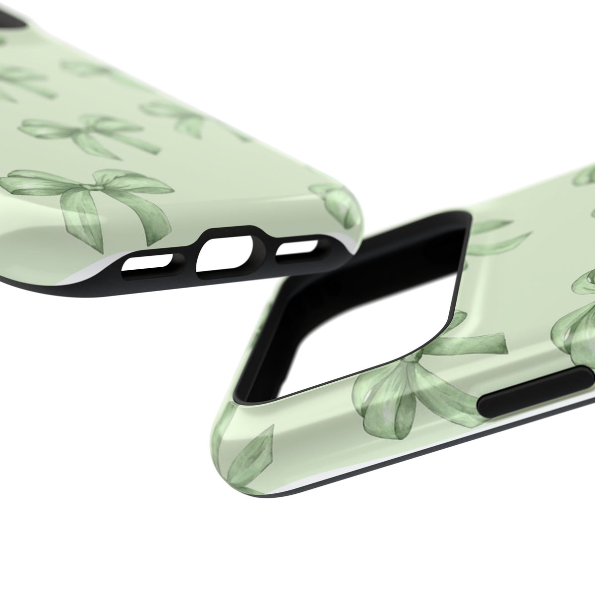 Green Watercolor Bow Phone Case — Magnetic Impact-Resistant iPhone Cover