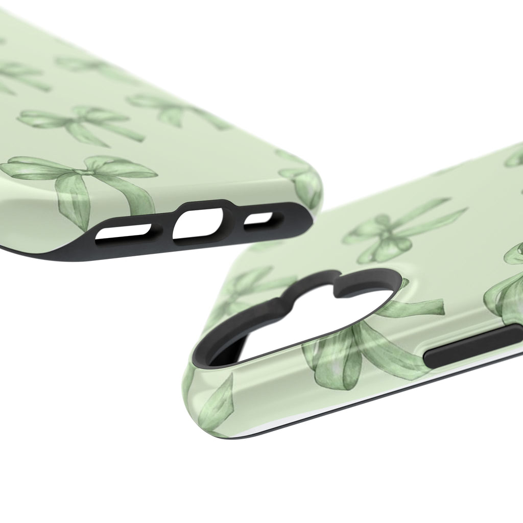 Green Watercolor Bow Phone Case — Magnetic Impact-Resistant iPhone Cover