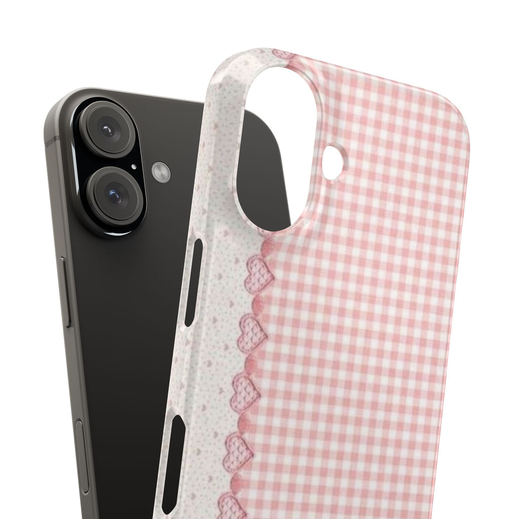 Pink Gingham with Lace Trim Phone Case | Slim Phone Case