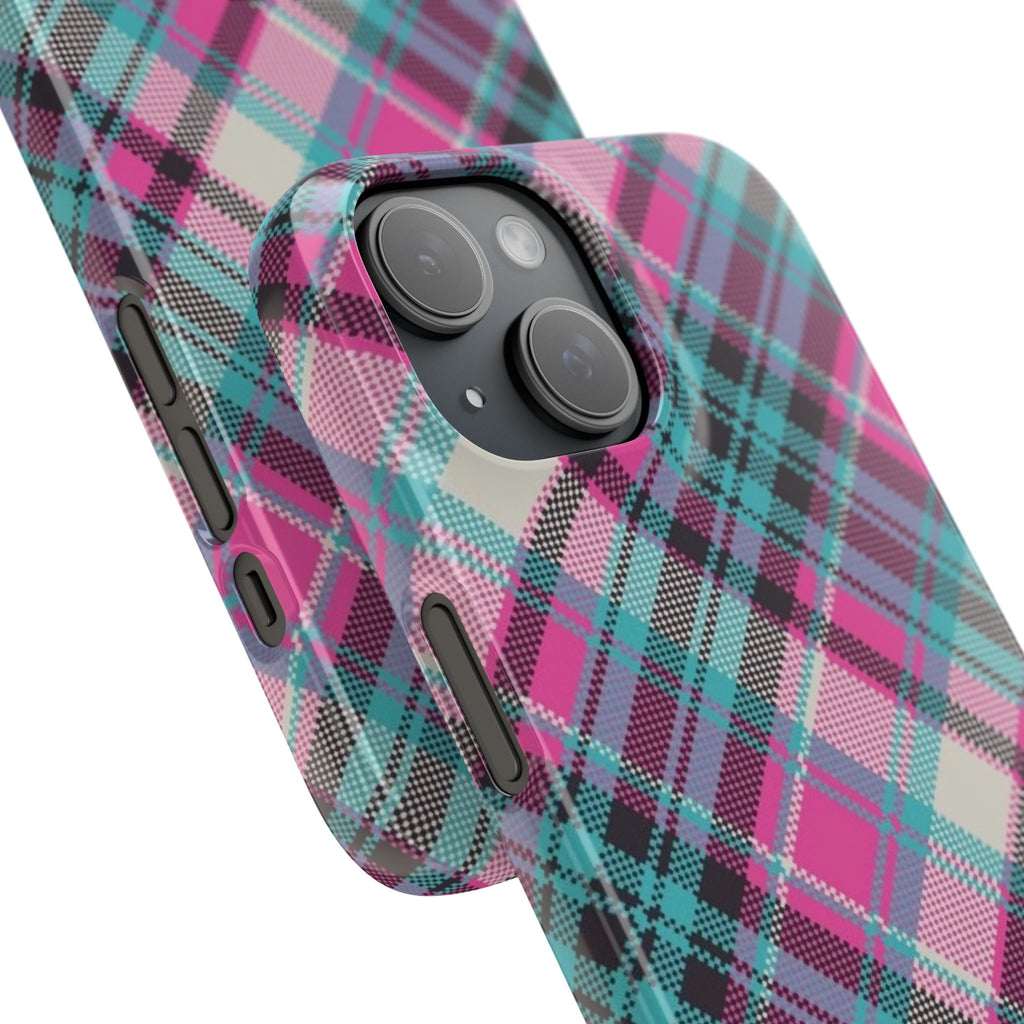 Plaid Pink & Teal Phone Case - Protective Snap Case with Vibrant Tartan Pattern