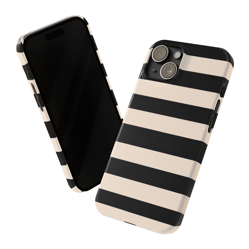 Slim Phone Case – Black & Cream Horizontal Stripes, Minimal Chic Protective Cover