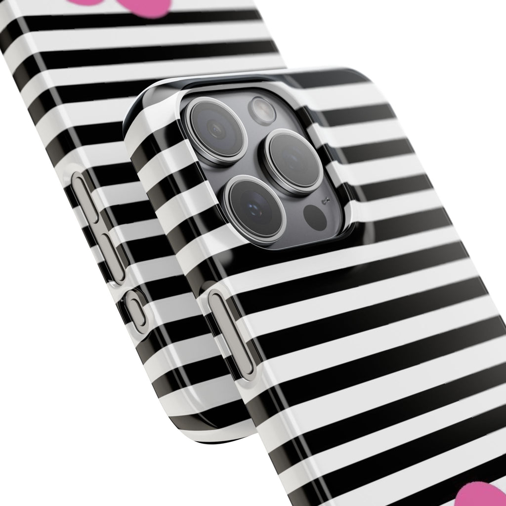 Black and White Striped Heart Snap Case