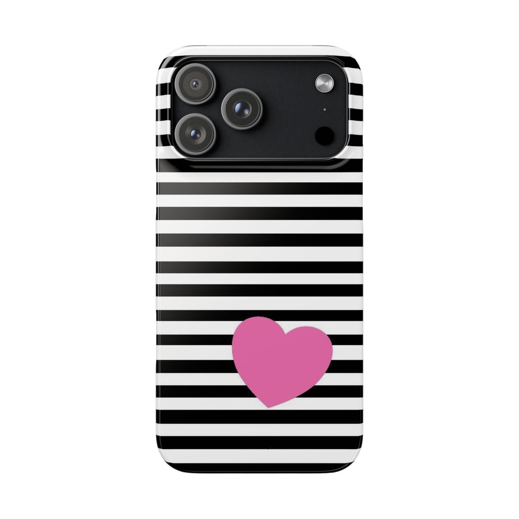 Black and White Striped Heart Snap Case
