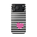 Black and White Striped Heart Snap Case
