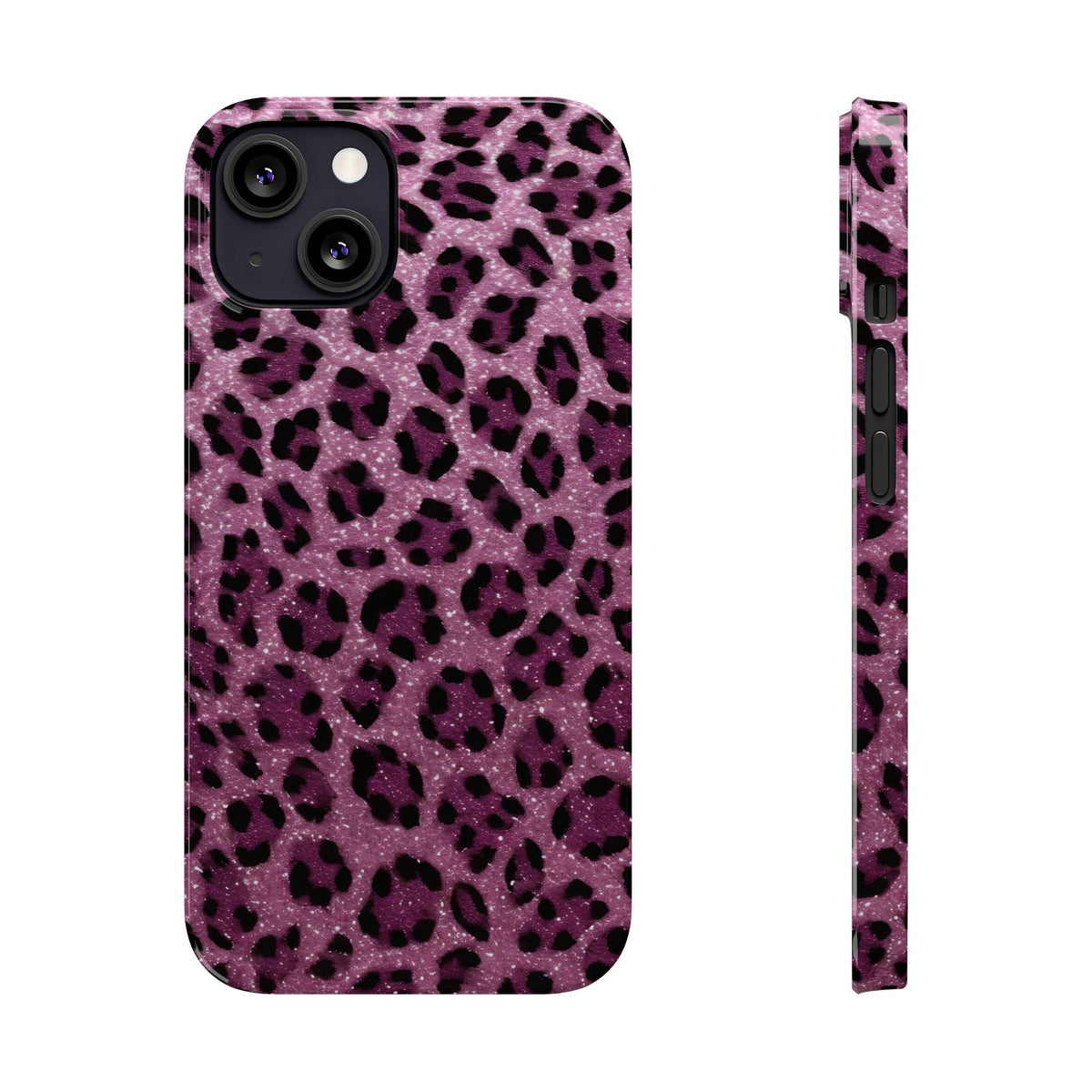 Pink Glitter Leopard Print Slim Phone Cases, Wild Animal Print Cover, Trendy Phone Accessory, Girly Gift, Fashionable Tech