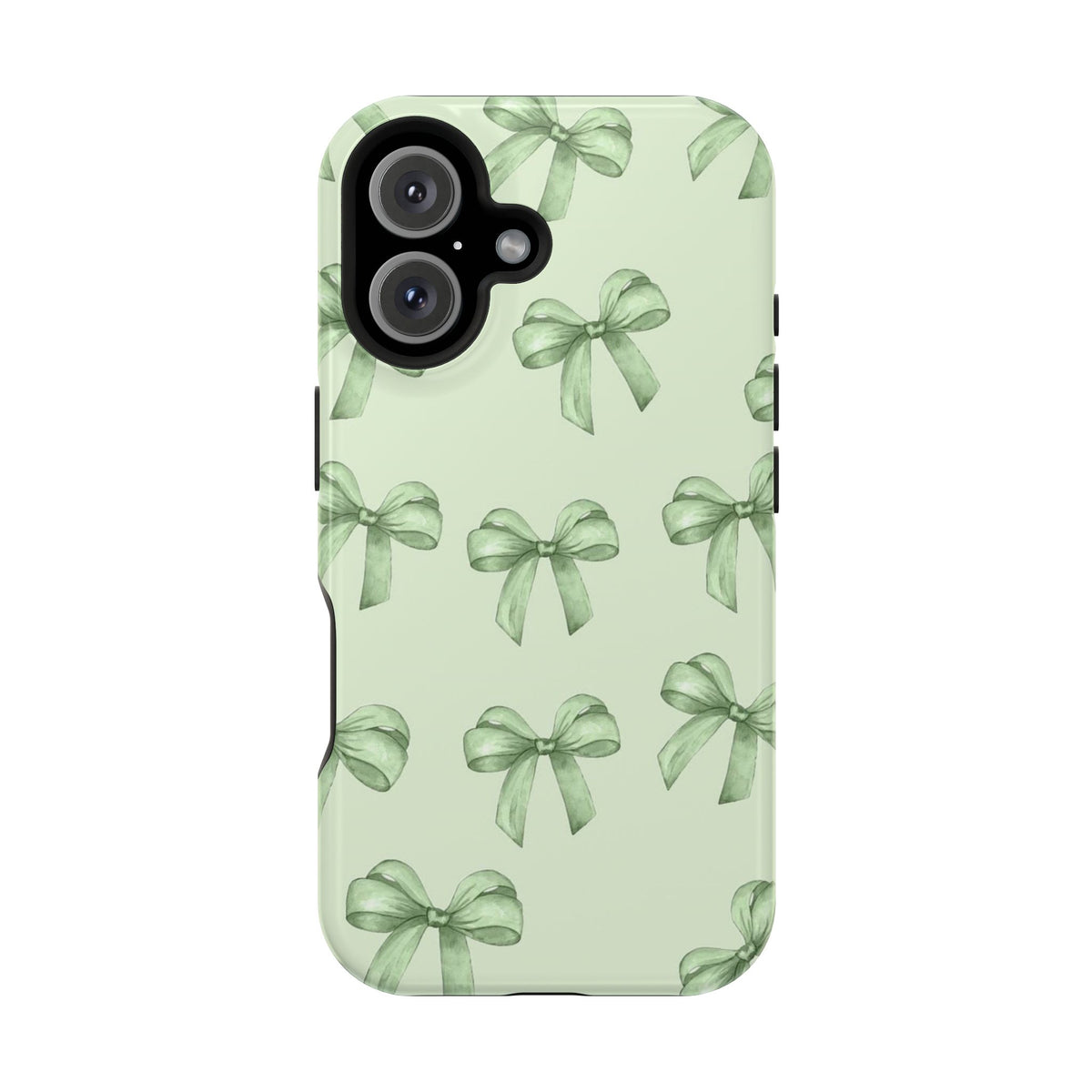 Green Watercolor Bow Phone Case — Magnetic Impact-Resistant iPhone Cover