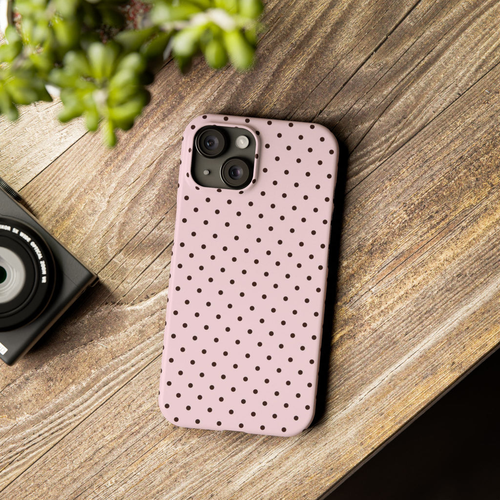 Pink Polka Dot Slim Phone Case | Black Dots, Pastel Pink