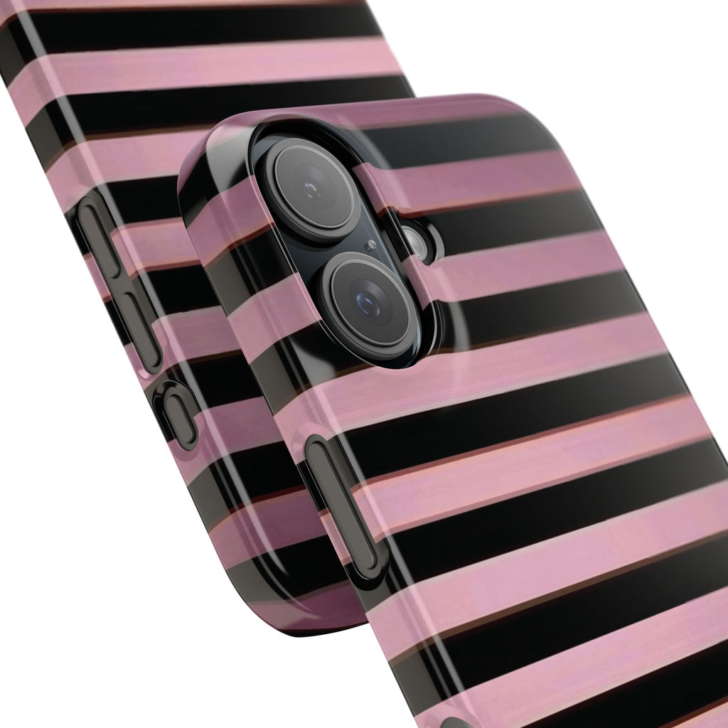 Pink & Black Striped Phone Case — Glossy Horizontal Stripe Snap Case