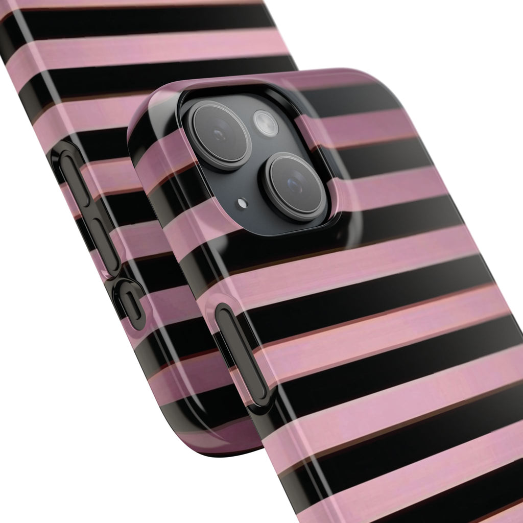 Pink & Black Striped Phone Case — Glossy Horizontal Stripe Snap Case