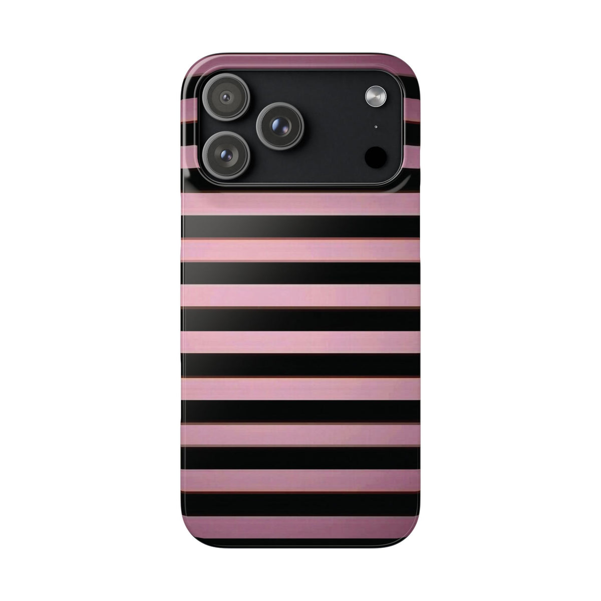Pink & Black Striped Phone Case — Glossy Horizontal Stripe Snap Case