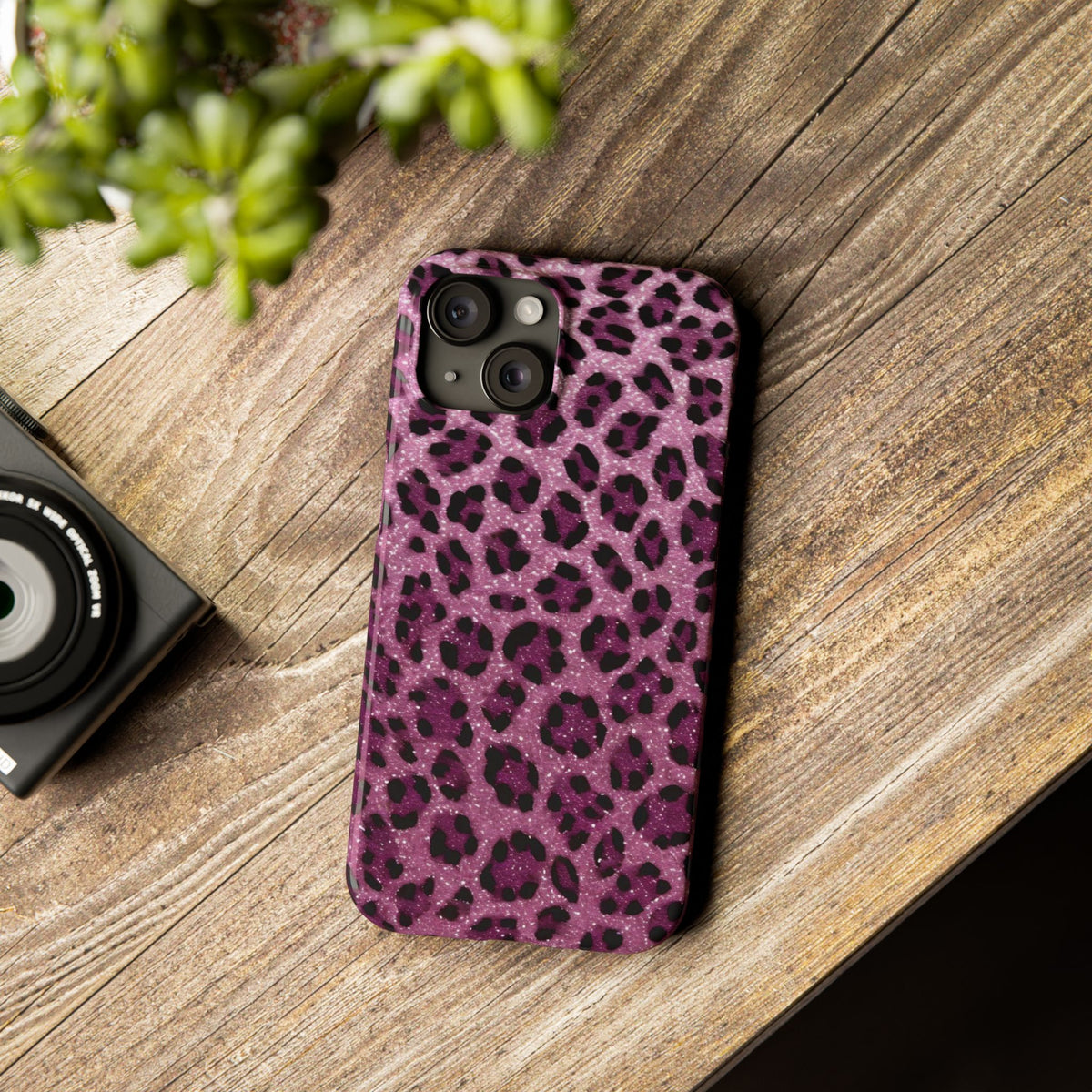 Pink Glitter Leopard Print Slim Phone Cases, Wild Animal Print Cover, Trendy Phone Accessory, Girly Gift, Fashionable Tech
