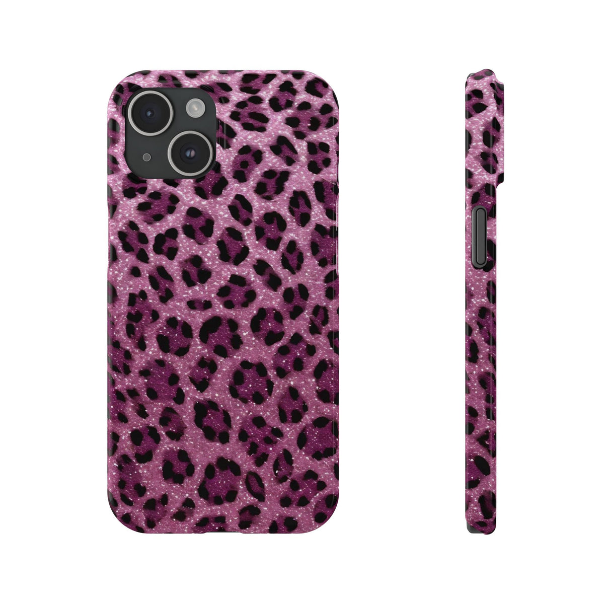 Pink Glitter Leopard Print Slim Phone Cases, Wild Animal Print Cover, Trendy Phone Accessory, Girly Gift, Fashionable Tech
