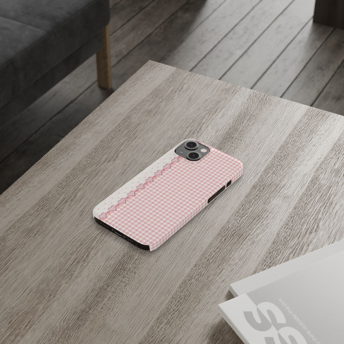 Pink Gingham with Lace Trim Phone Case | Slim Phone Case