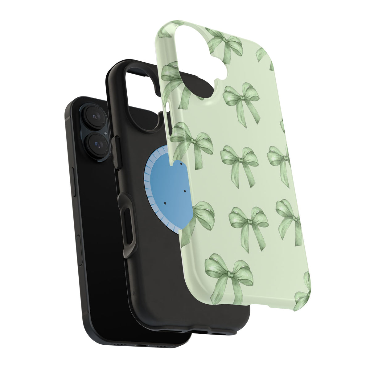 Green Watercolor Bow Phone Case — Magnetic Impact-Resistant iPhone Cover
