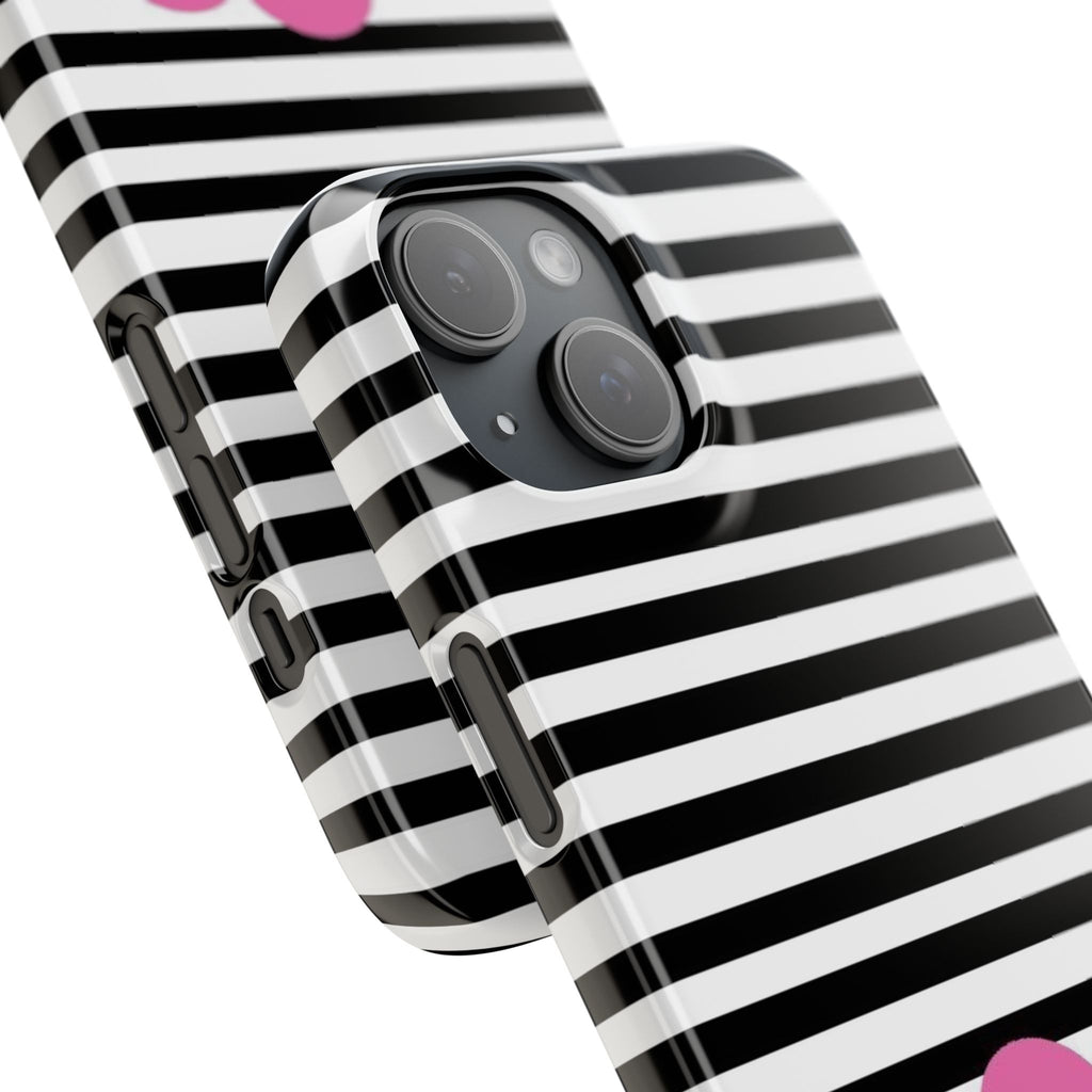 Black and White Striped Heart Snap Case