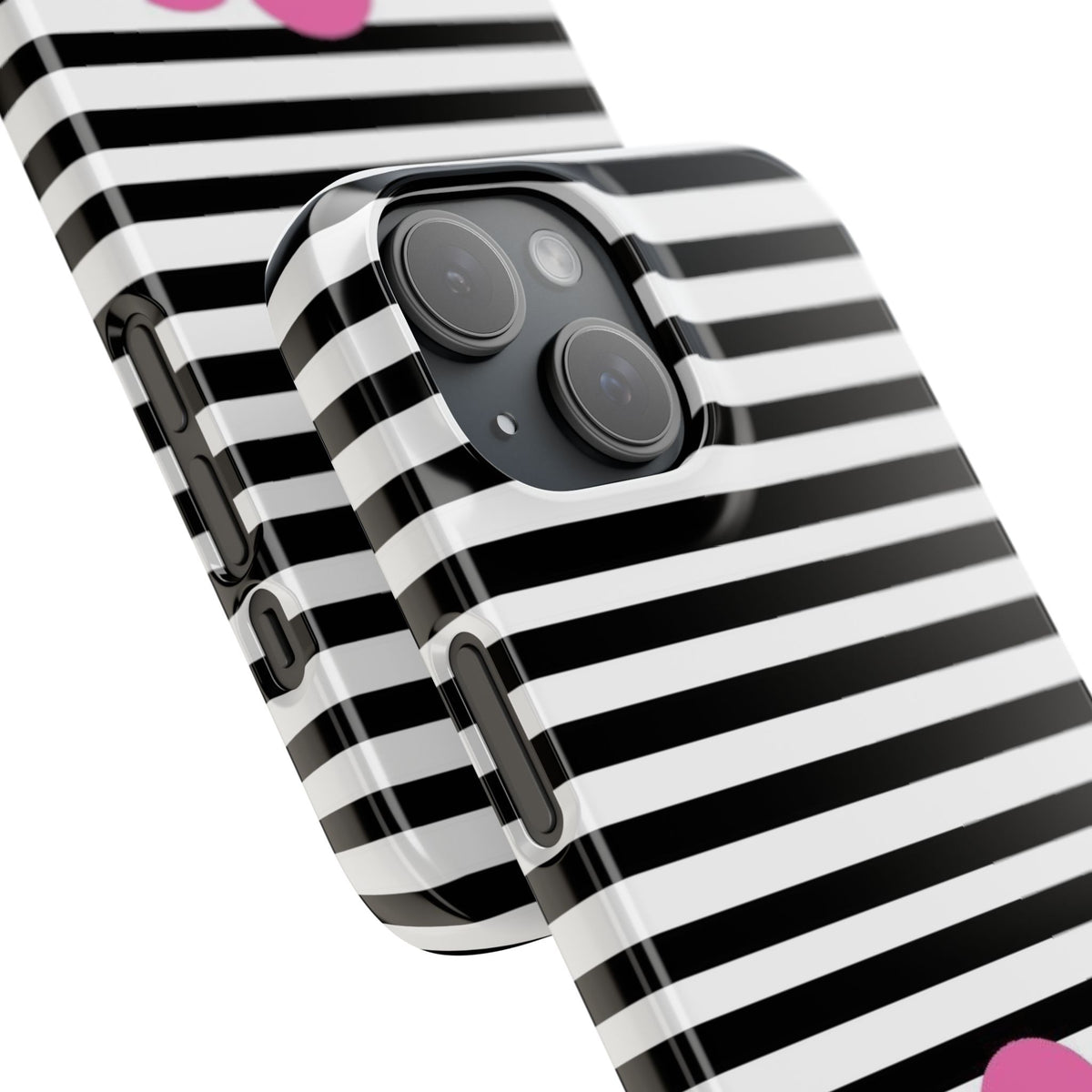 Black and White Striped Heart Snap Case