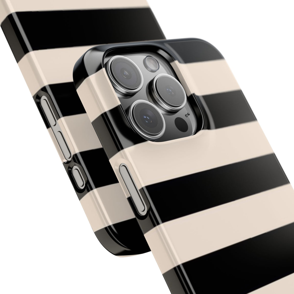 Slim Phone Case – Black & Cream Horizontal Stripes, Minimal Chic Protective Cover