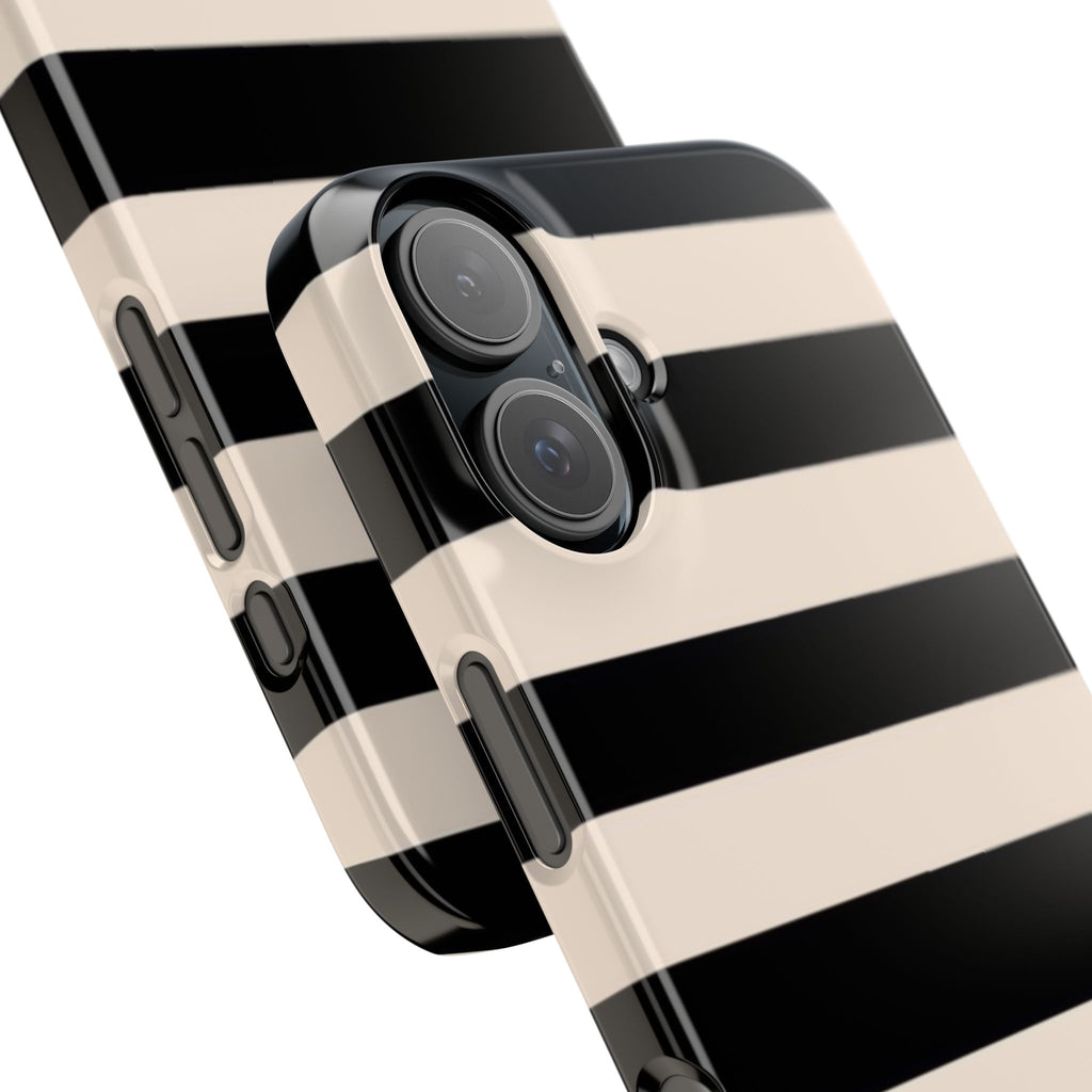 Slim Phone Case – Black & Cream Horizontal Stripes, Minimal Chic Protective Cover