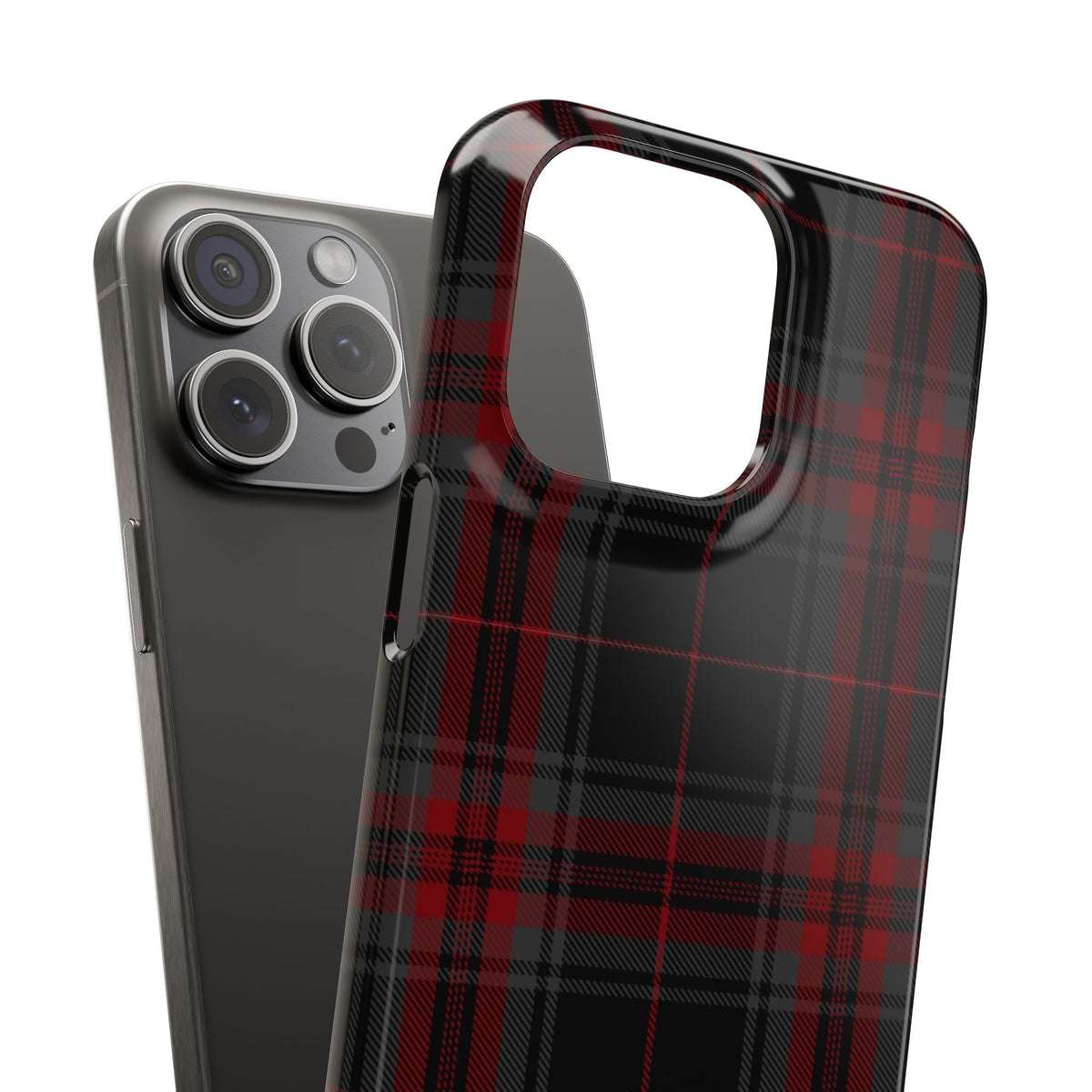 Plaid Snap Phone Case — Red & Black Tartan Protective Cover